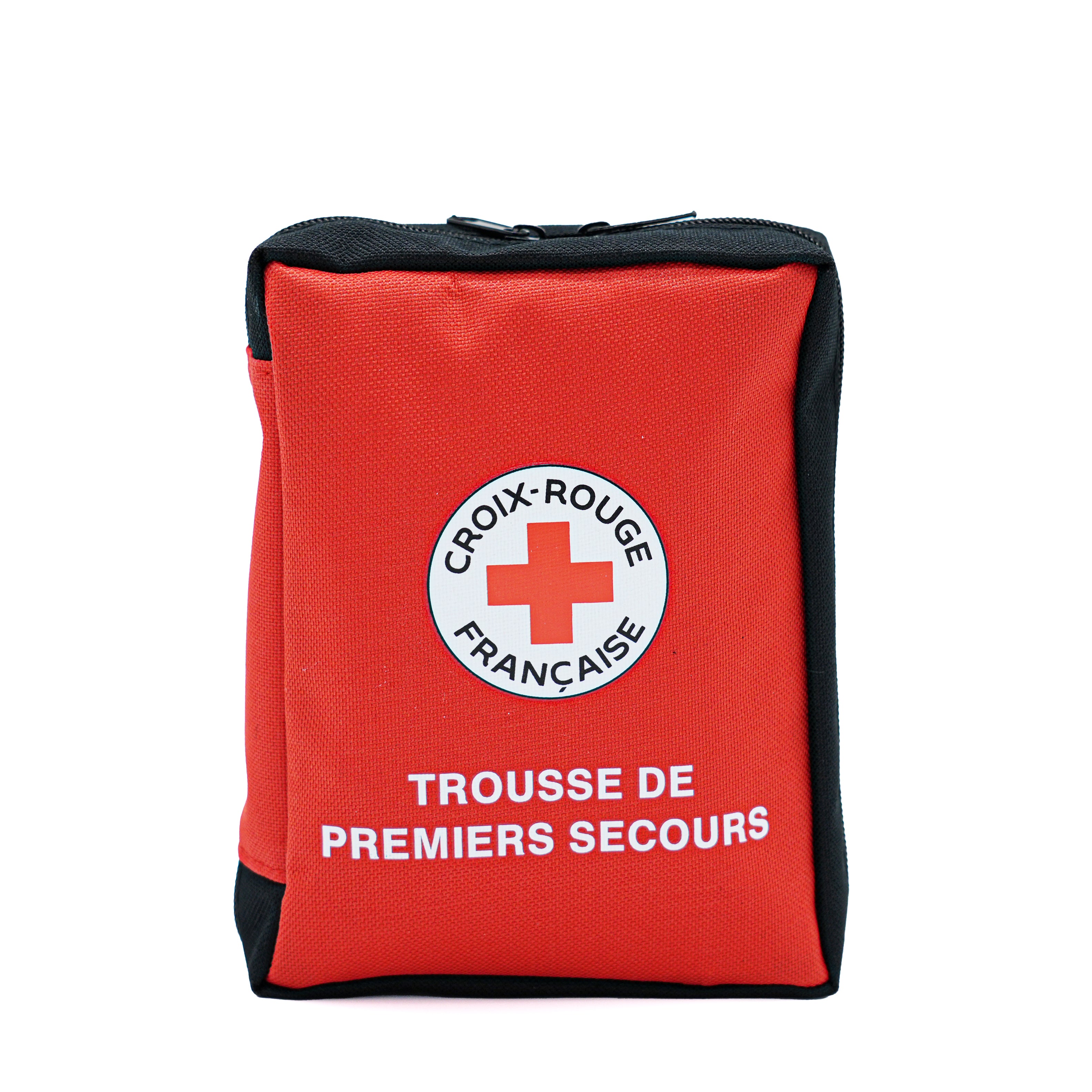 Trousse de premiers secours Croix-Rouge française rouge avec fermeture zippée, compacte et facile à transporter