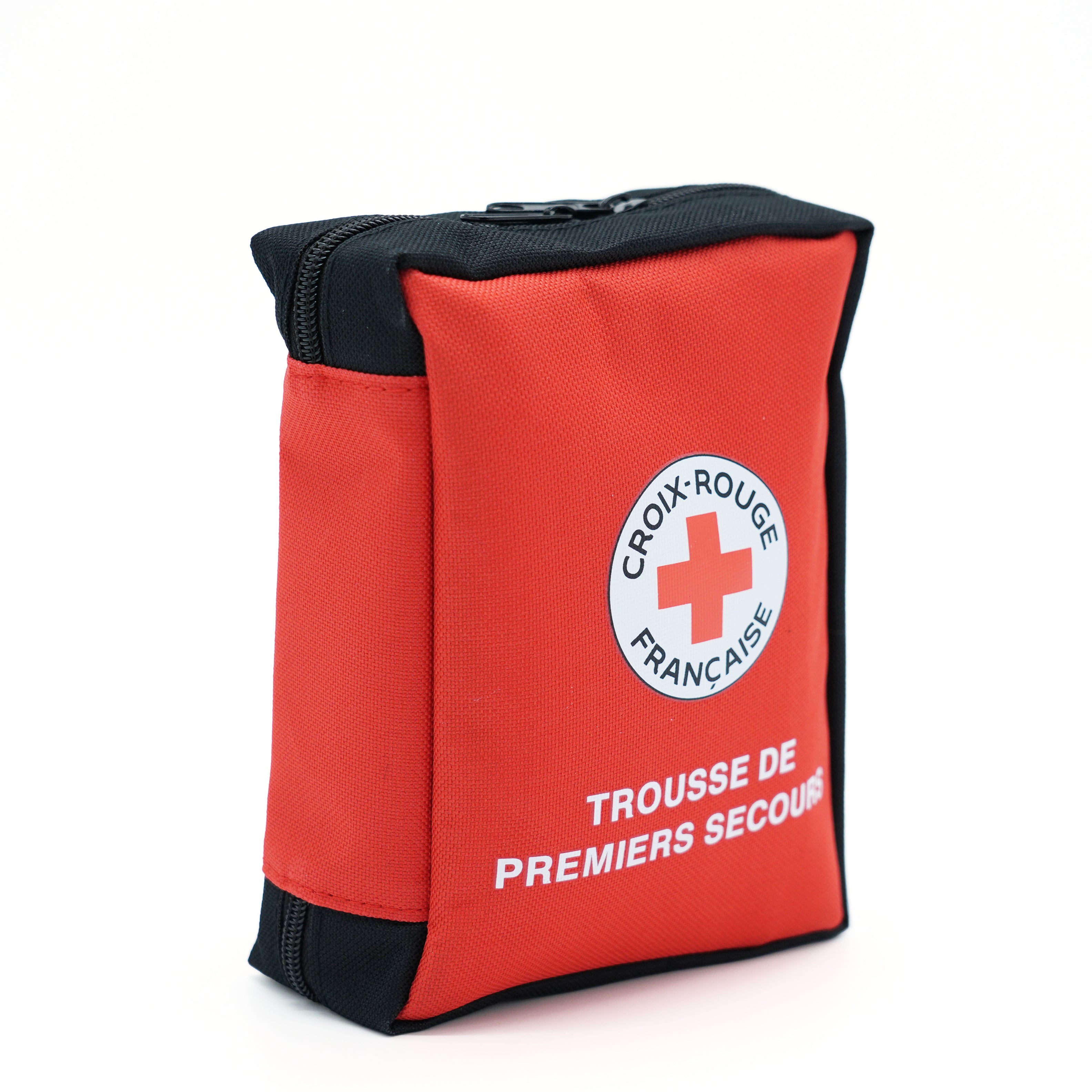 Trousse de premiers secours Croix-Rouge française rouge avec fermeture zippée, compacte et facile à transporter